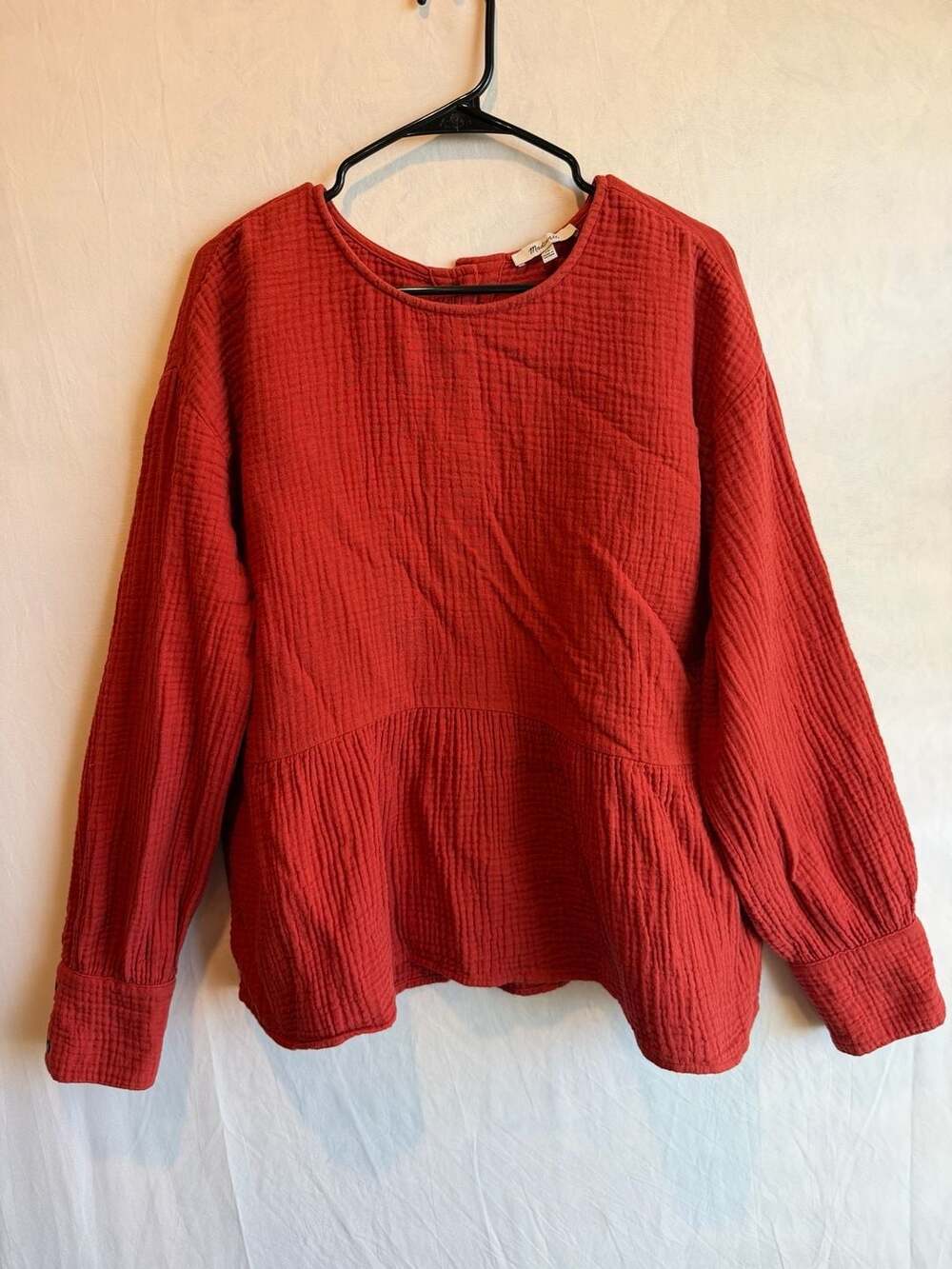 Madewell Burnt Orange Lightspun Button-Back Peplum Top sz XL